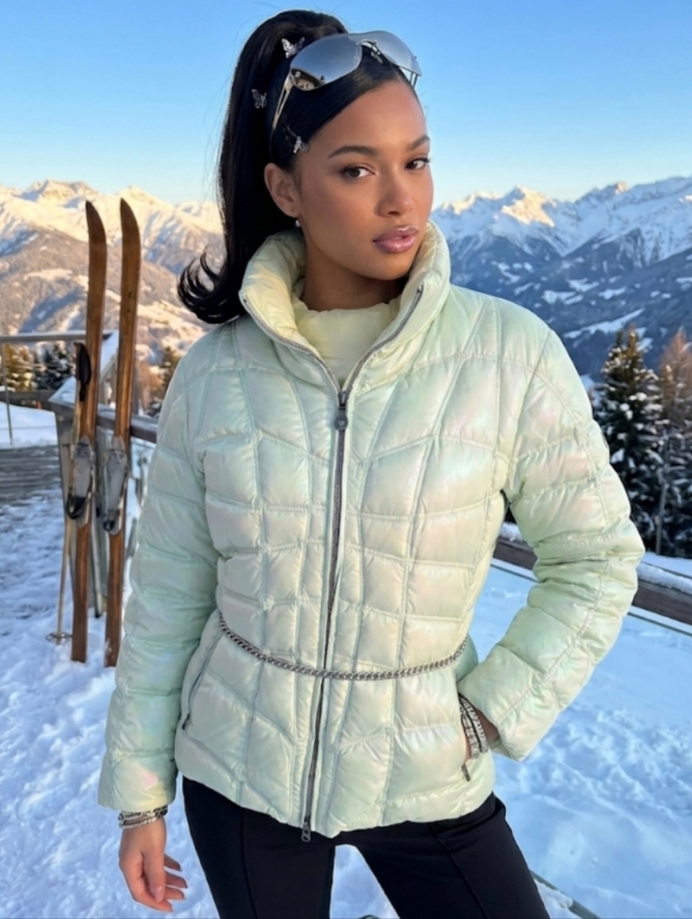 Vintage Mint Green Jet Set Duck Down Puffer Ski Jacket Y2K Made in Italy - Small